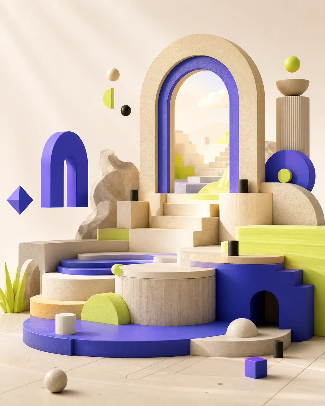A modern game design workspace with colorful digital artwork on screen